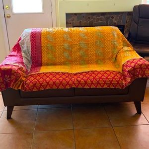 Reversible Handmade Kantha Stitch Vintage Bohemian Throw Quilt Blanket 60x90